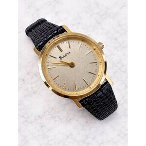 Bulova Gold-Tone Black Leather Analog Ladies Watch NOT TESTED